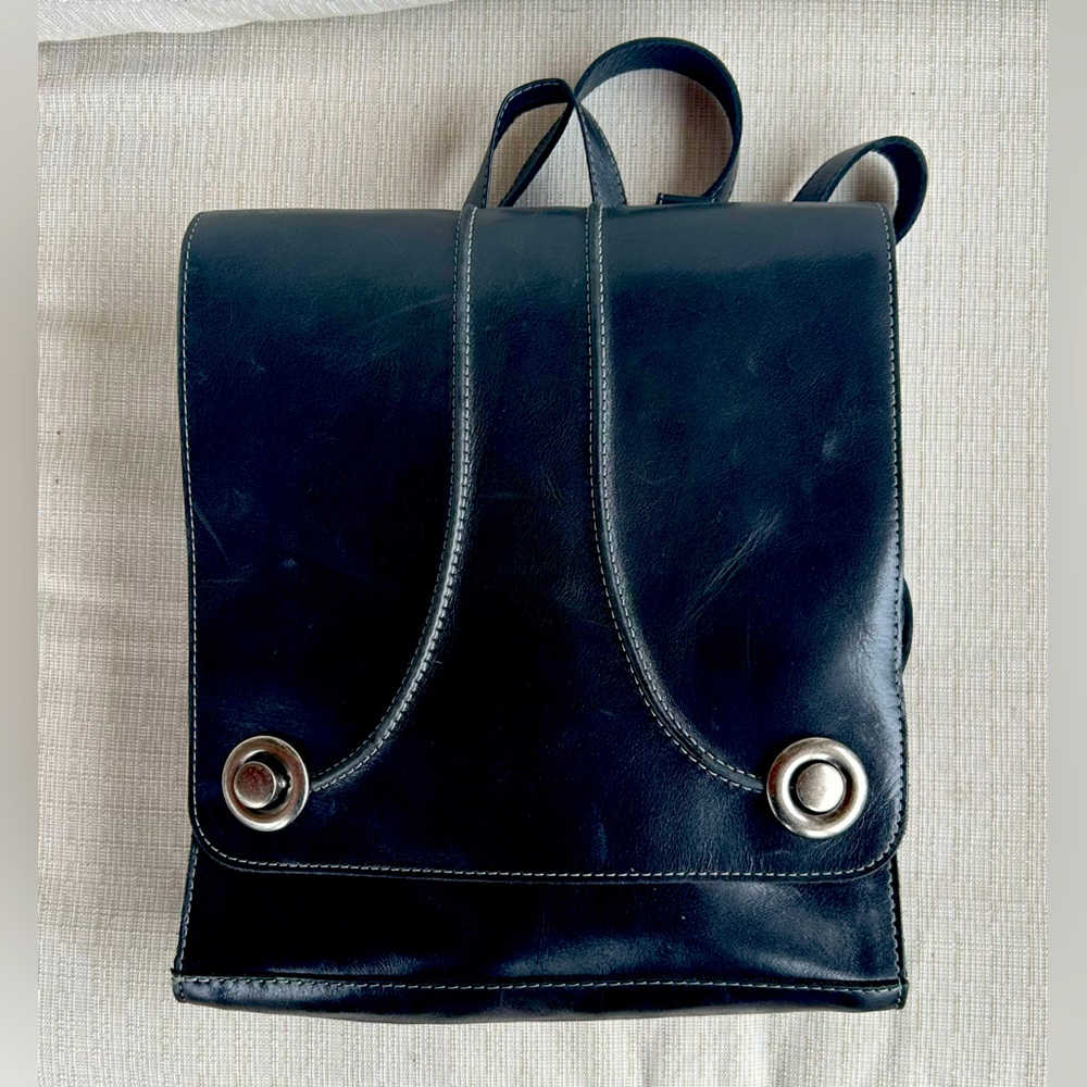 Black Leather Minimalist Backpack